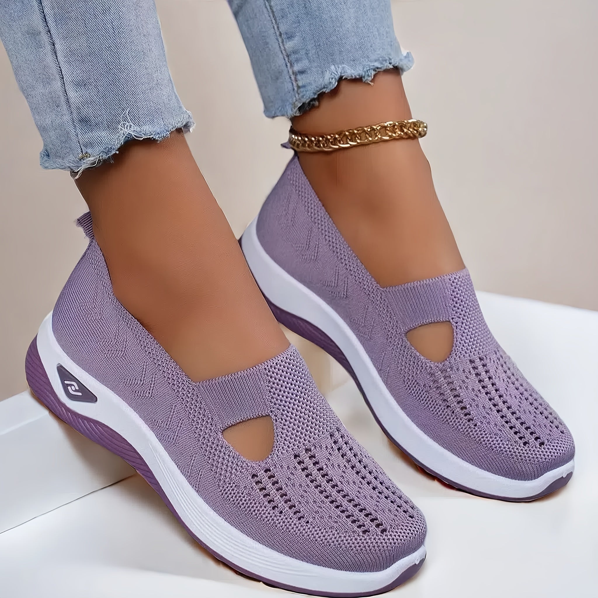 Women's Lightweight Knitted Sneakers with PVC Sole and Fabric Insole All-Season Slip-On