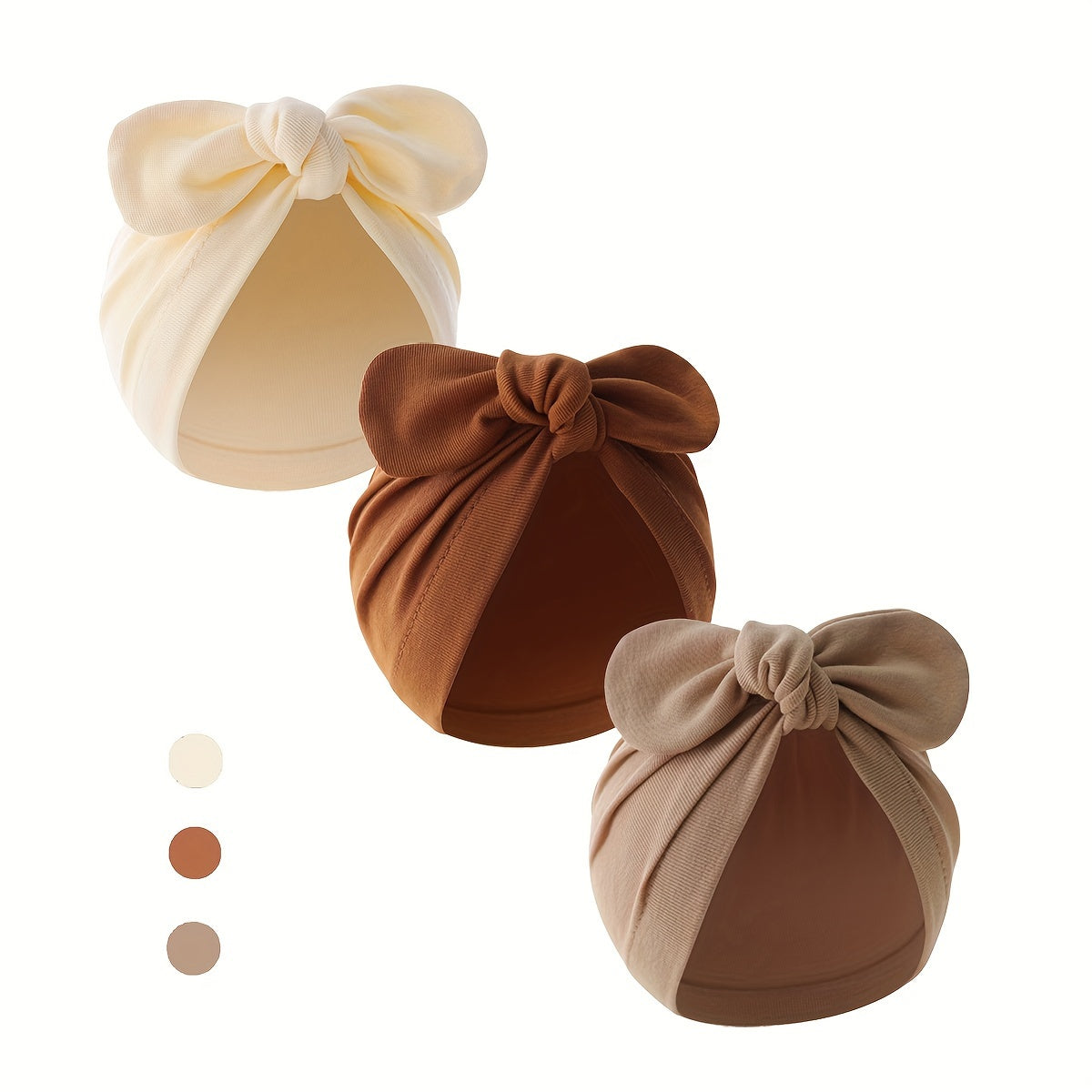 3 dona chaqaloq va yangi tug'ilgan bolalar uchun shapkalar, yumshoq bog'ichli bosh qopqog'i