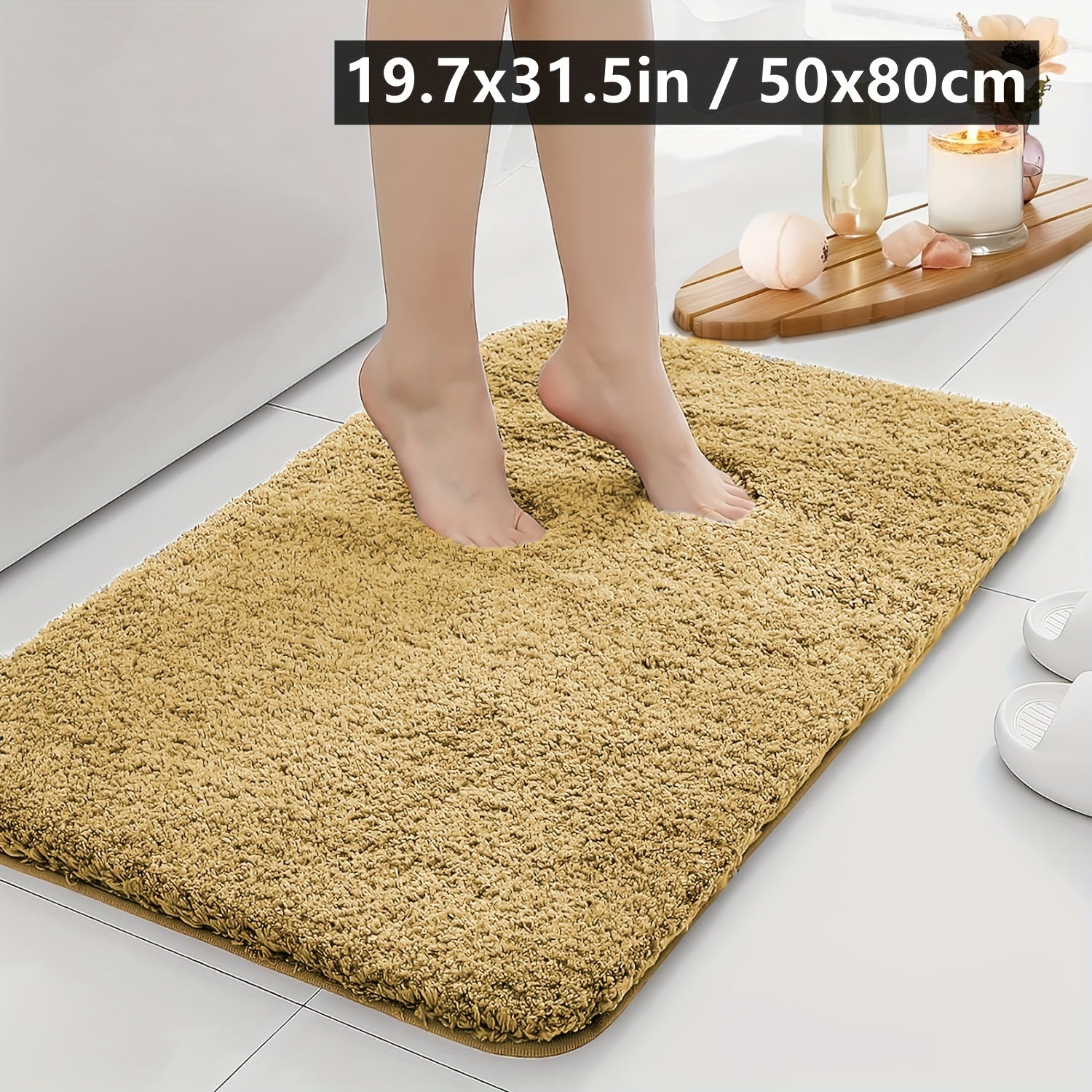 Plush Bathroom Mat Non-Slip Soft Polyester Rectangular Rug