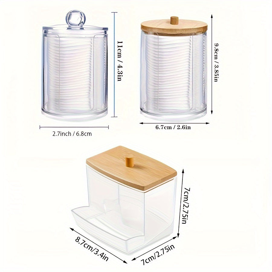 Clear Acrylic Makeup Organizer with Pad Swab Holder and Storage Jar