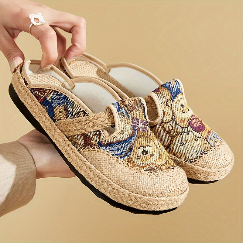 Women’s Slip-On Shoes Floral Pattern Brown Blue Beige Casual Flats