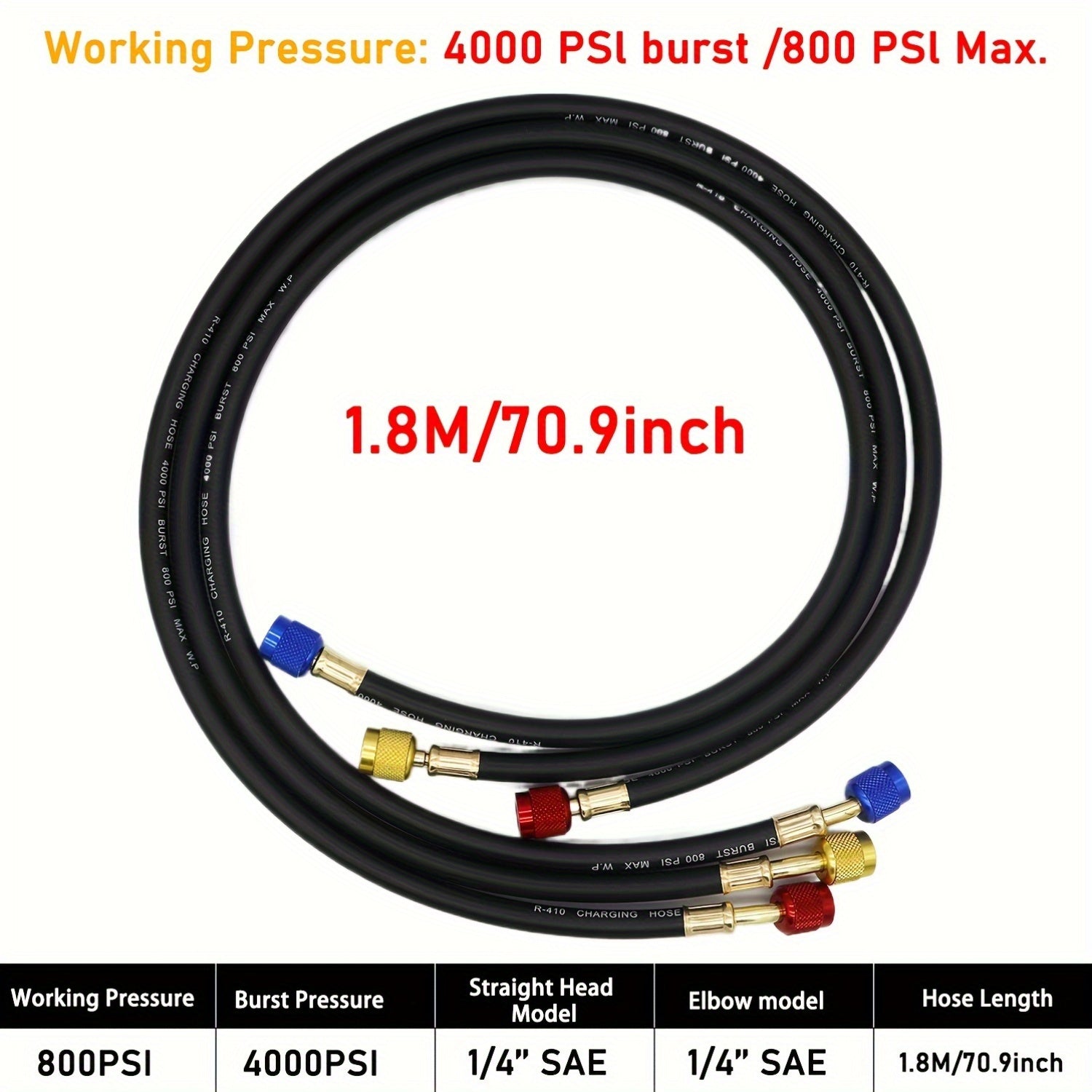 High Pressure Refrigerant Charging Hose Set for Car Air Conditioning with Adapter