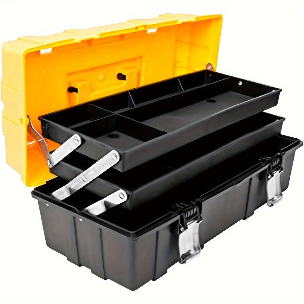 21-Inch Plastic Toolbox Organizer with Metal Handles Waterproof Black Yellow