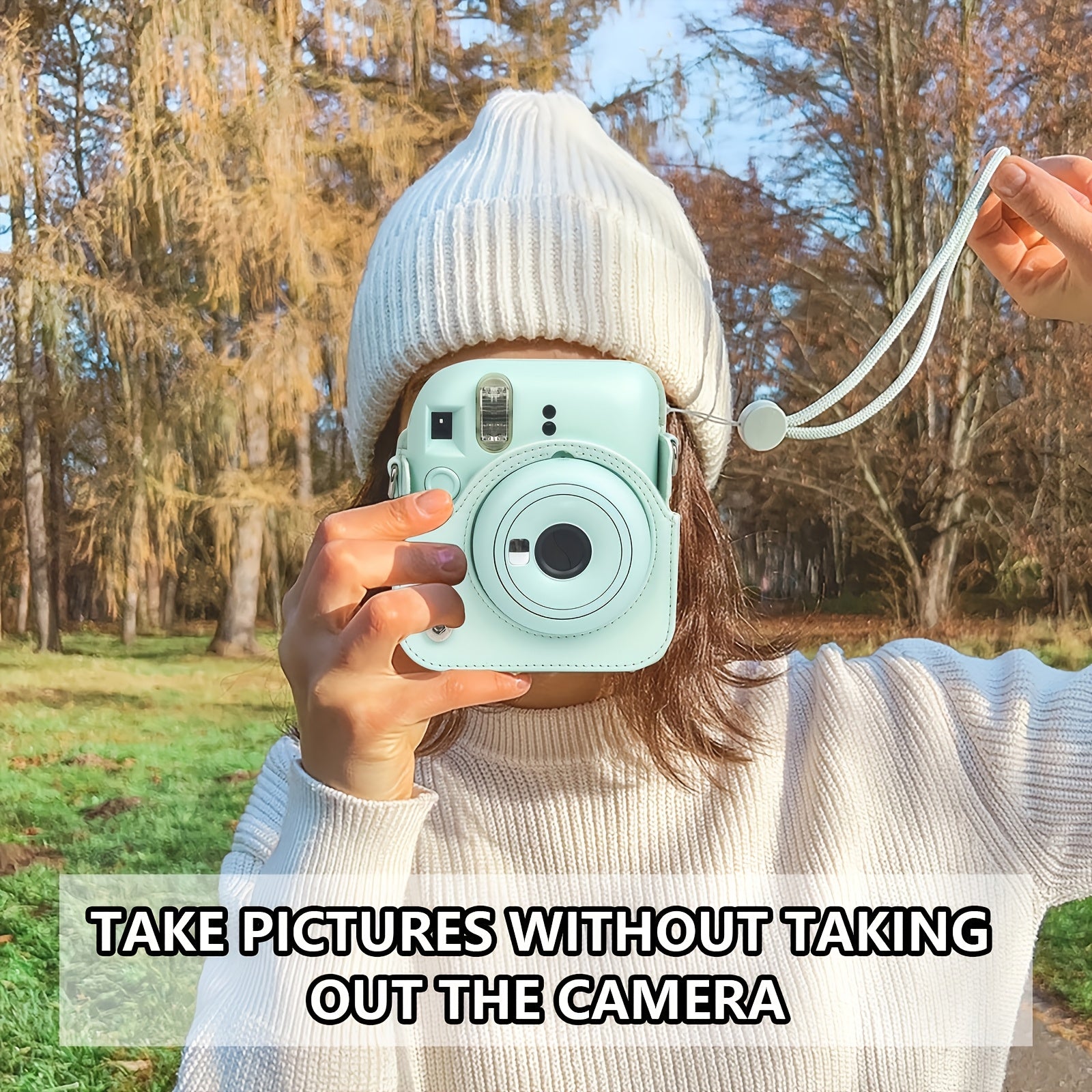 Faux Leather Camera Case for Fujifilm Mini 12 with Light-Sensitive Hole and Lens Compatibility