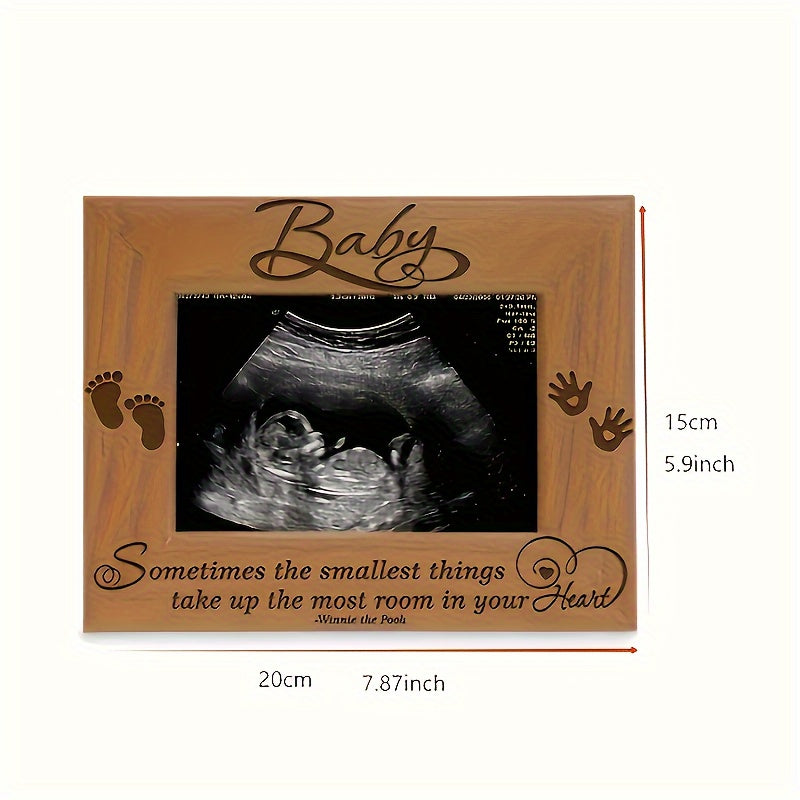 Yellow Wooden Photo Frame for Children's Memorial with Handprint and Footprint Designs