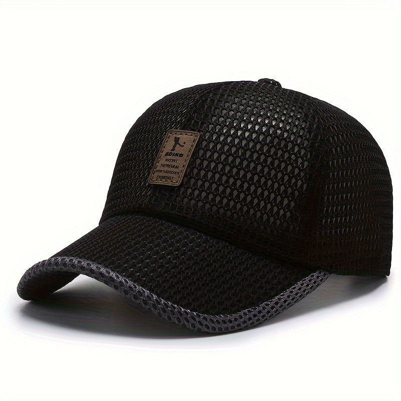 Gorra de béisbol de malla transpirable para deportes al aire libre, textil trenzado, negro