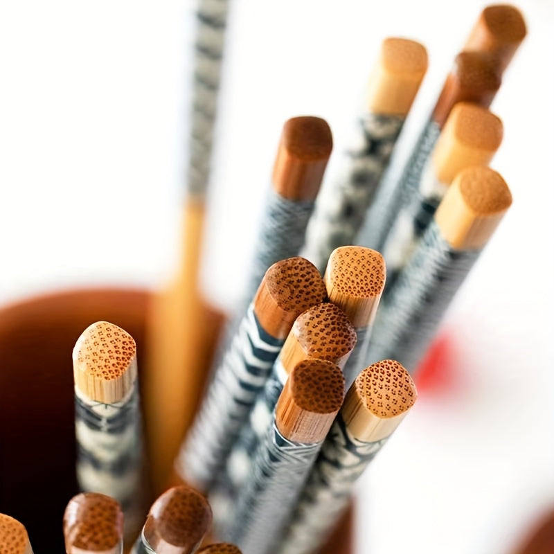 Set of 5 Reusable Bamboo Chopsticks Multicolor Non-Slip Lightweight Dishwasher Safe