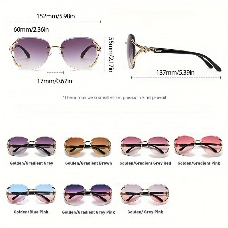 Women Rimless Chic Fox Head Sunglasses Gradient Lenses Metal Frame for Driving Outdoor