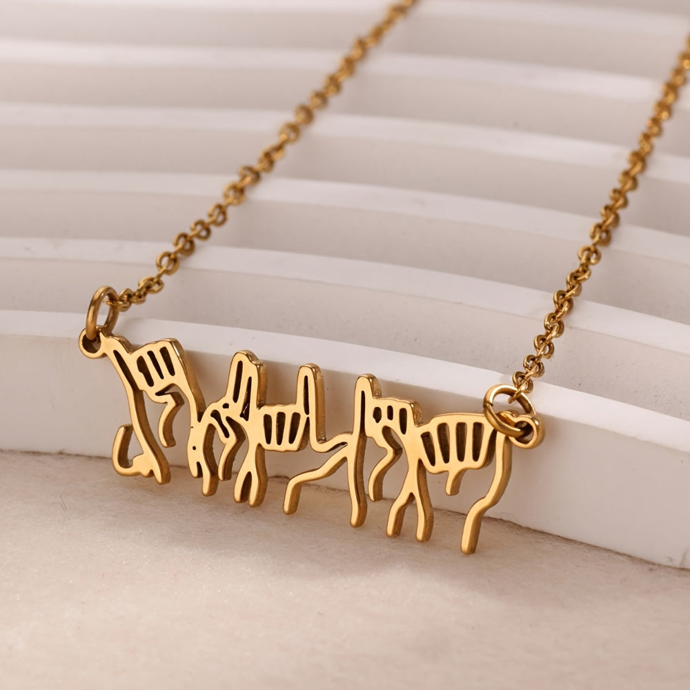 Персонализированное ожерелье с именем на жестовом языке, подвеска из нержавеющей стали с индивидуальным дизайном жеста, элегантное украшение для шеи для женщин, идеально подходит для повседневной носки и в качестве подарка.