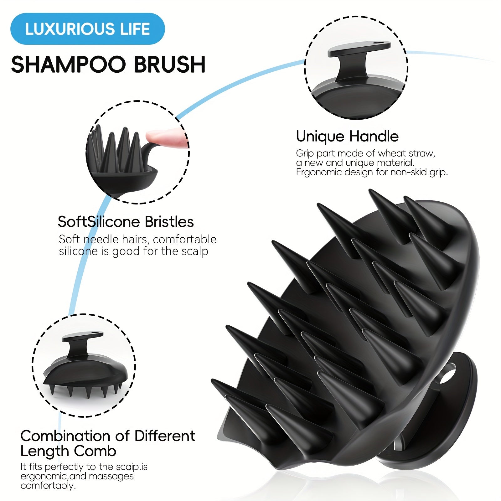 4-Piece Silicone Bath and Shower Brush Set with Dual-Sided Long Handles for Back Face and Scalp Massage