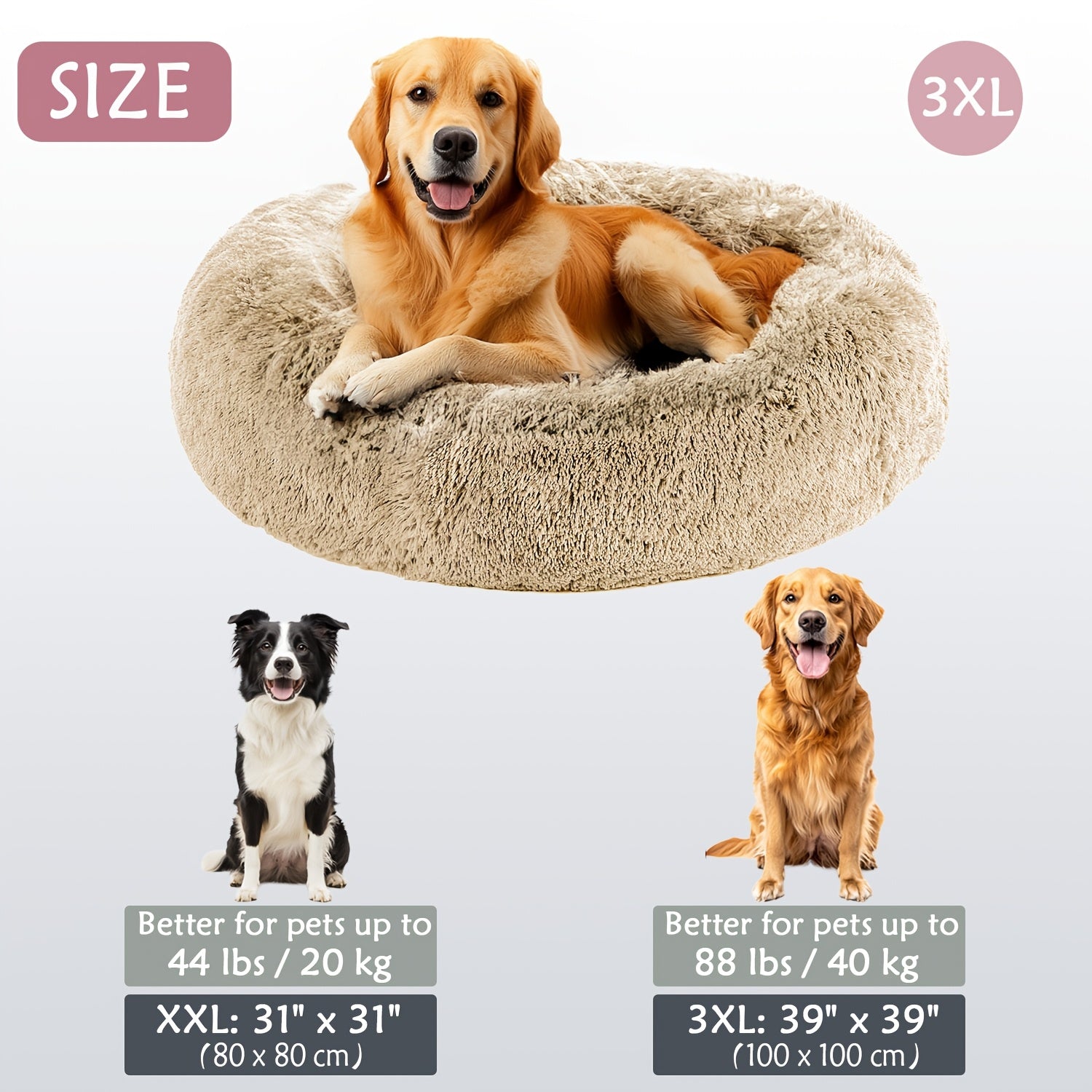 Round Dog Bed for Winter Indoor Use Polyester Non-Skid Bottom Small to Large Dogs