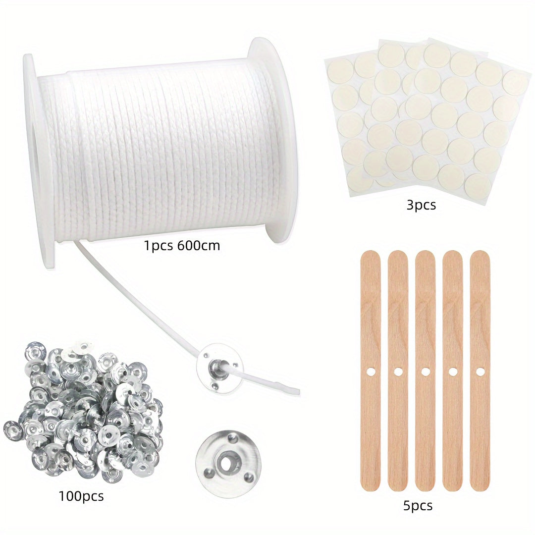 6100cm Natural Candle Wicks Set with 100 Holders for DIY Candle Making