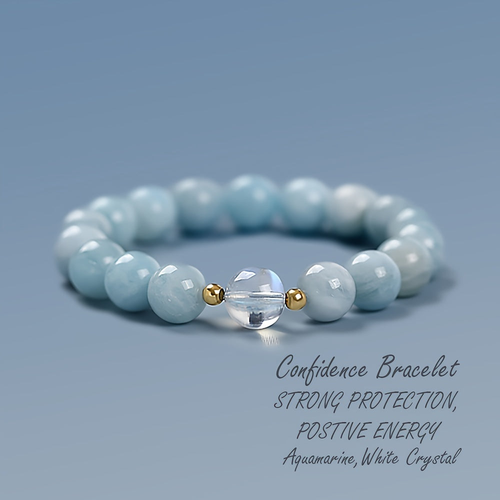 Браслет из аквамарина и белого кристалла для женщин, украшение, подарок