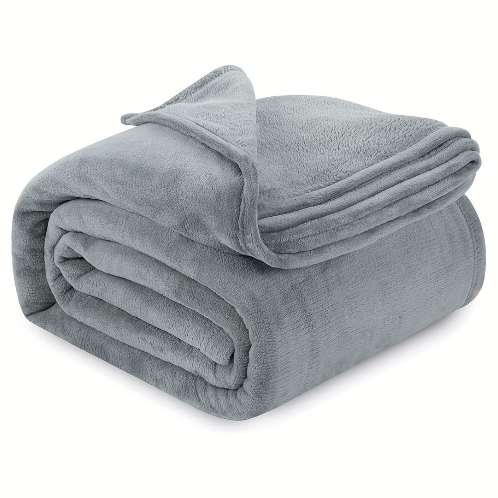 Grey Flannel Fleece Throw Blanket Microfiber Anti-Static for Bed Couch Travel