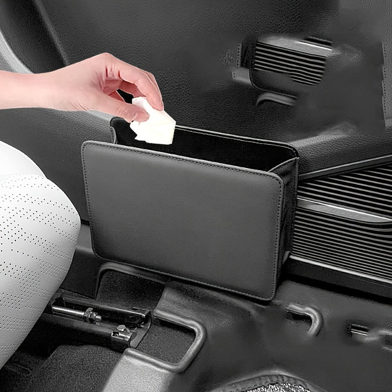 Organizador de almacenamiento para coche, cubo de basura, plegable, con soporte de cuero para respaldo de asiento