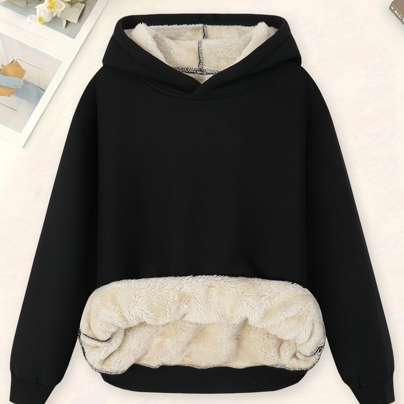 Толстовка оверсайз с флисовой подкладкой для женщин, повседневная толстовка с карманом кенгуру