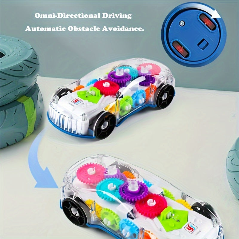 Small Remote Control Car with Transparent Electric Gear, Music and Light for Racing Simulation