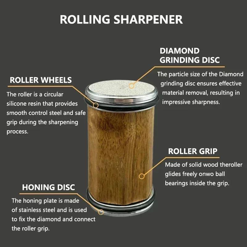 Yog'och asosli kichik pichoq silliqlash mashinasi, zanglamas po'lat komponentlar, olmos va whetstone silliqlash toshlari, 5 sozlanadigan burchaklar va oshxona pichoqlari uchun magnit tortish uchun.