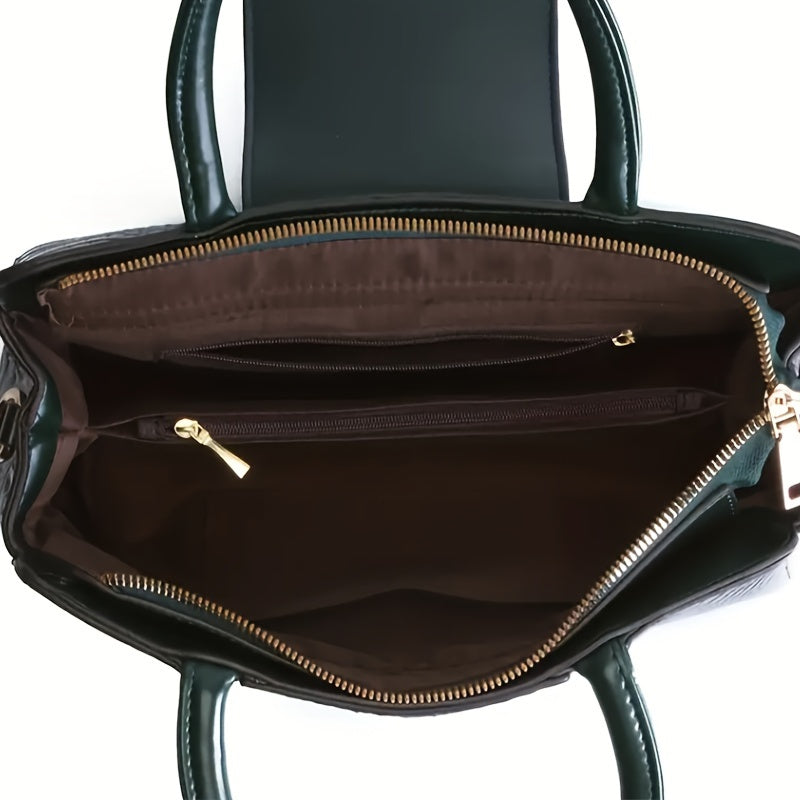 Women's Crocodile-Embossed Handbag Black Green Crossbody Shoulder PU Durable Stylish