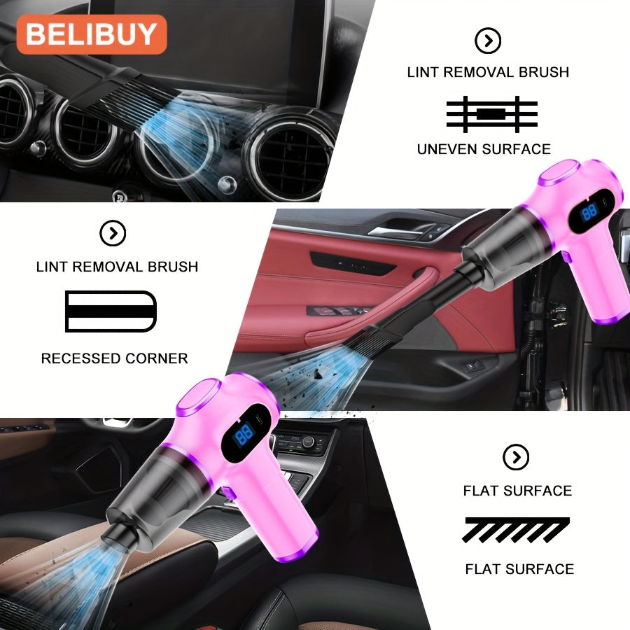 Aspiradora portátil para coche con succión y soplado 2 en 1, recargable con batería de litio