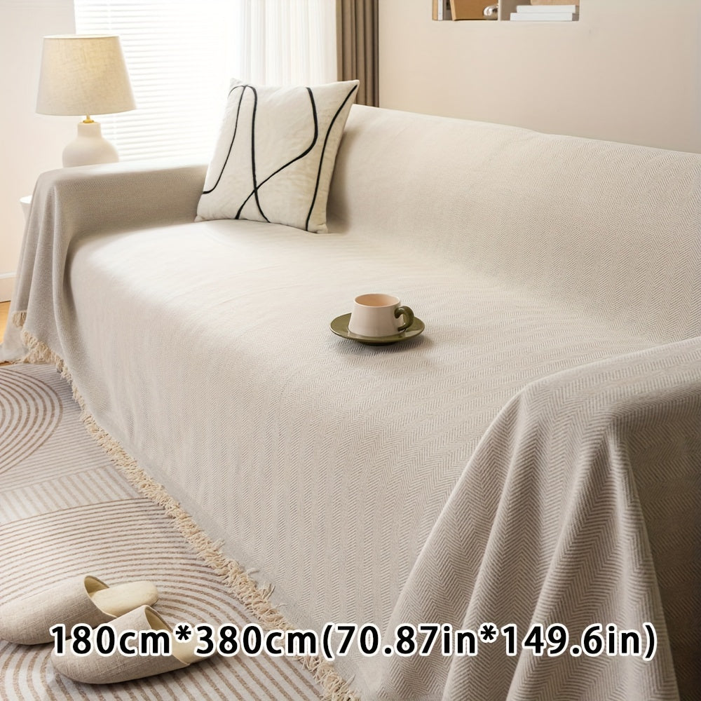 Chenille Sofa Cover with Herringbone Pattern Pet-Friendly Anti-Slip Dustproof Machine Washable Fits Armchair to 4-Seater Living Room