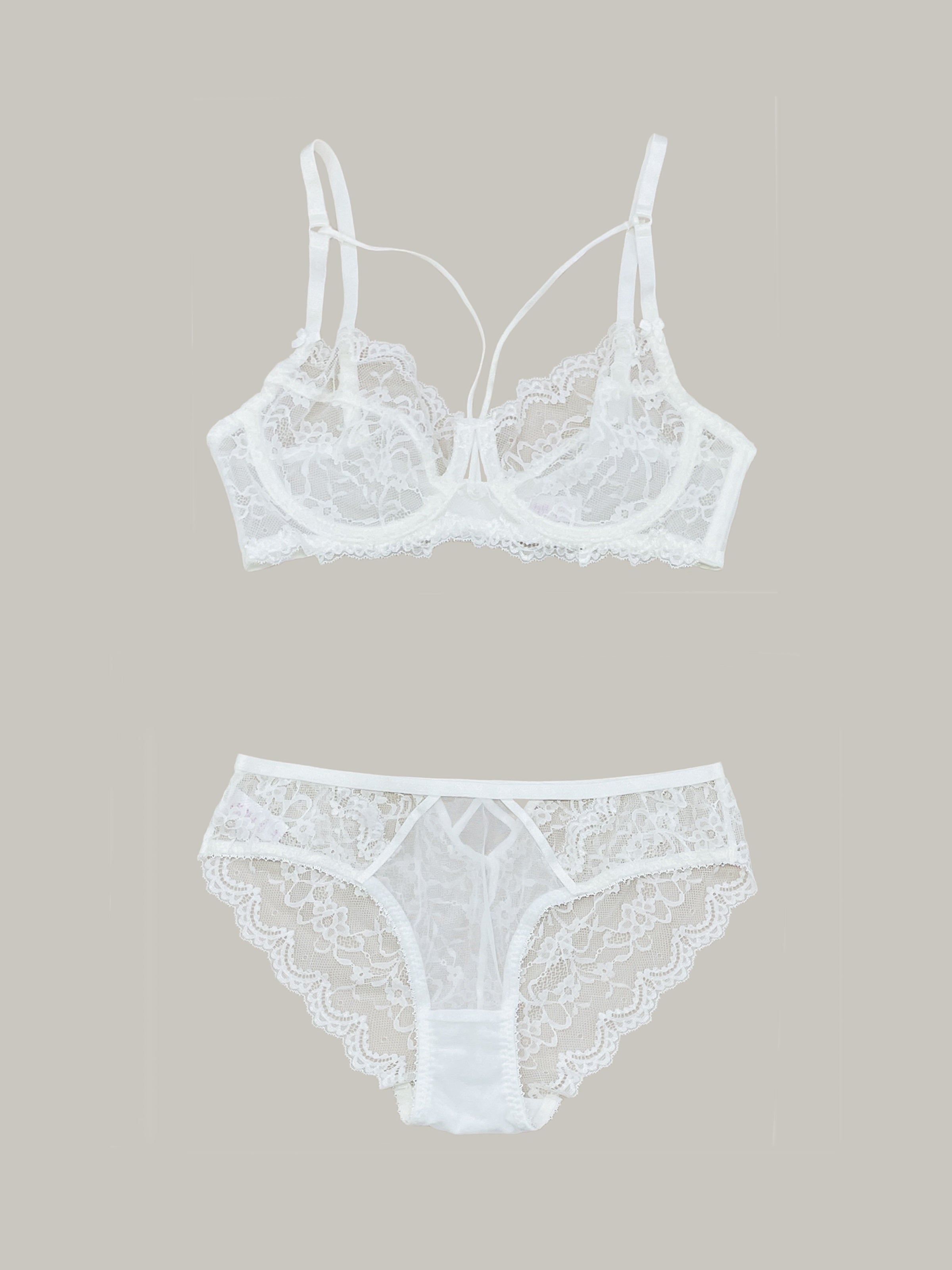 Комплект нижнего белья из плотного цветочного кружева с ремешковым дизайном для женщин.