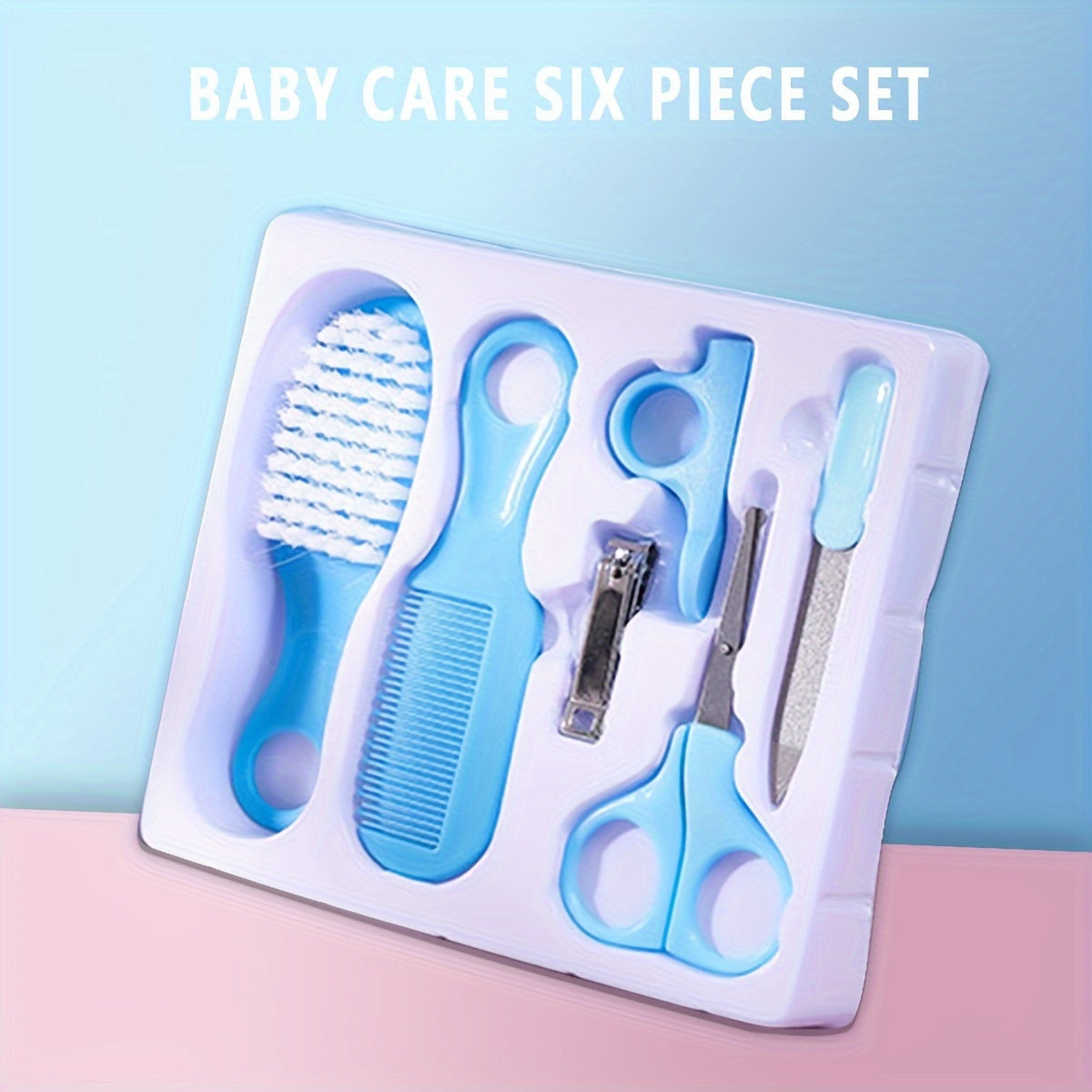 Newborn Baby Care Kit 6 Pieces Nail Hair Grooming Set with Brush Comb Manicure