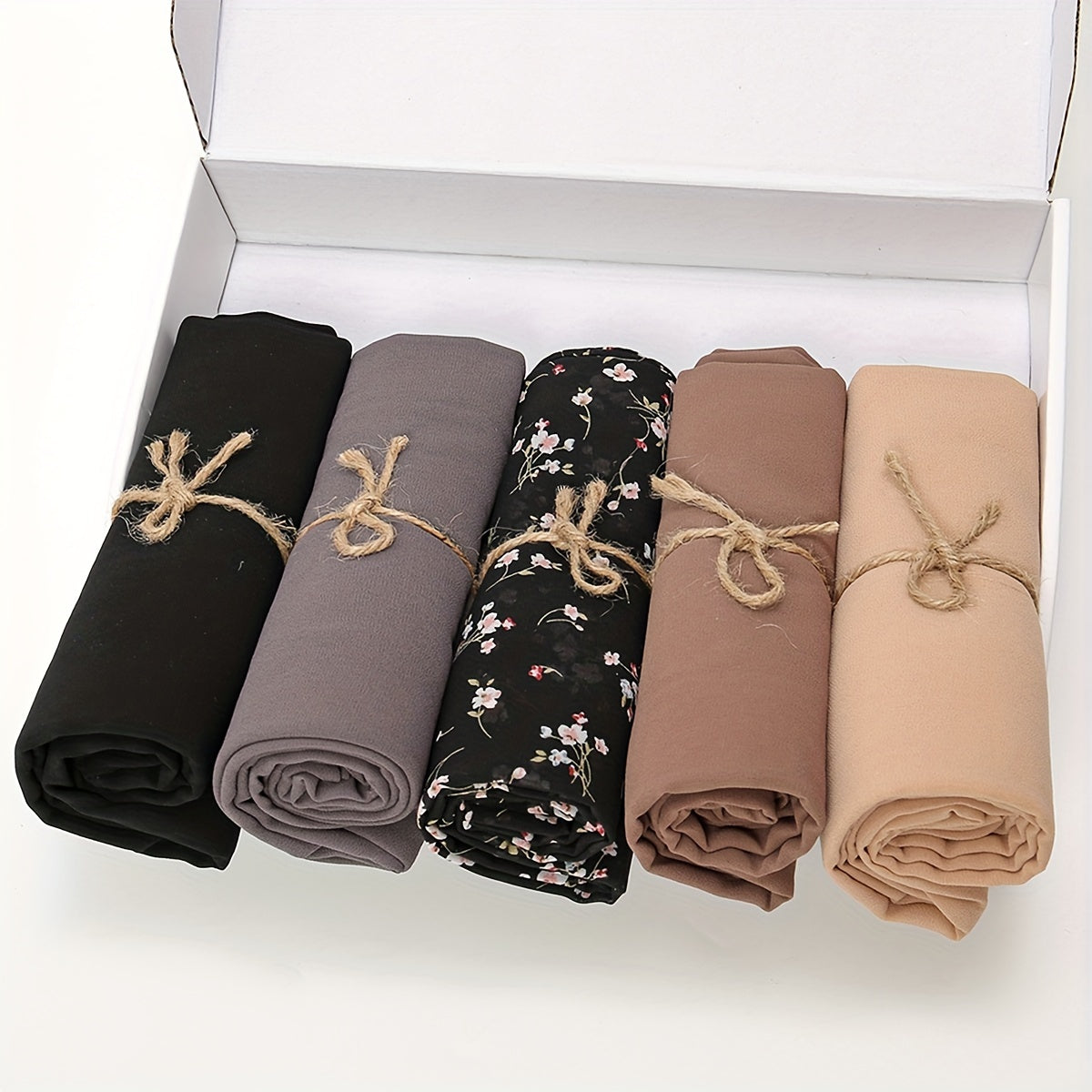 Set of 5 Elegant Chiffon Hijabs with Faux Pearl Pins for Valentine's and Mother's Day
