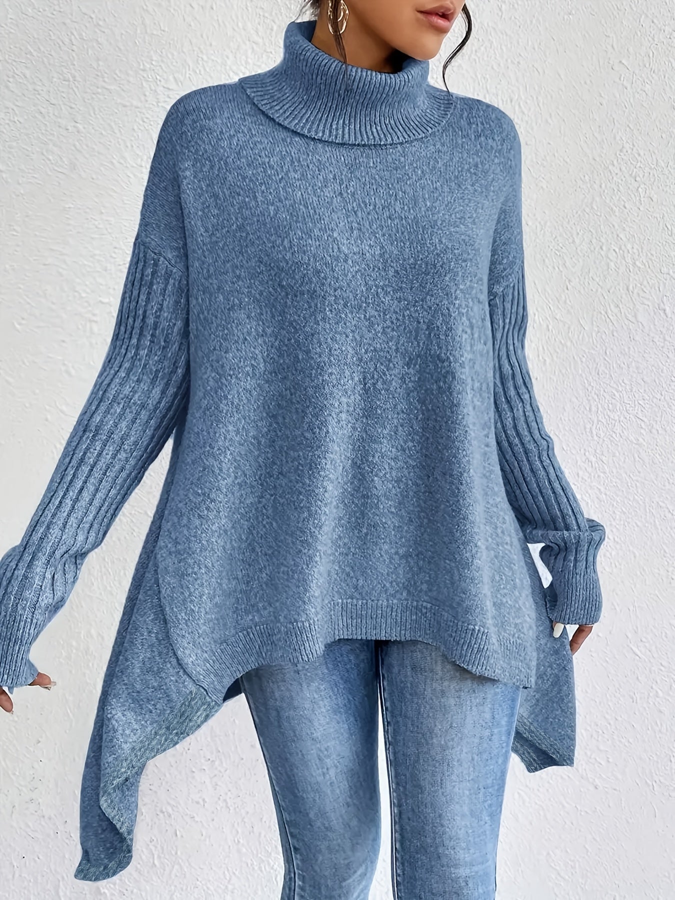 Plus Size Women's Soft Stretch High-Neck Long Sleeve Sweater Pullover Fall Winter Casual