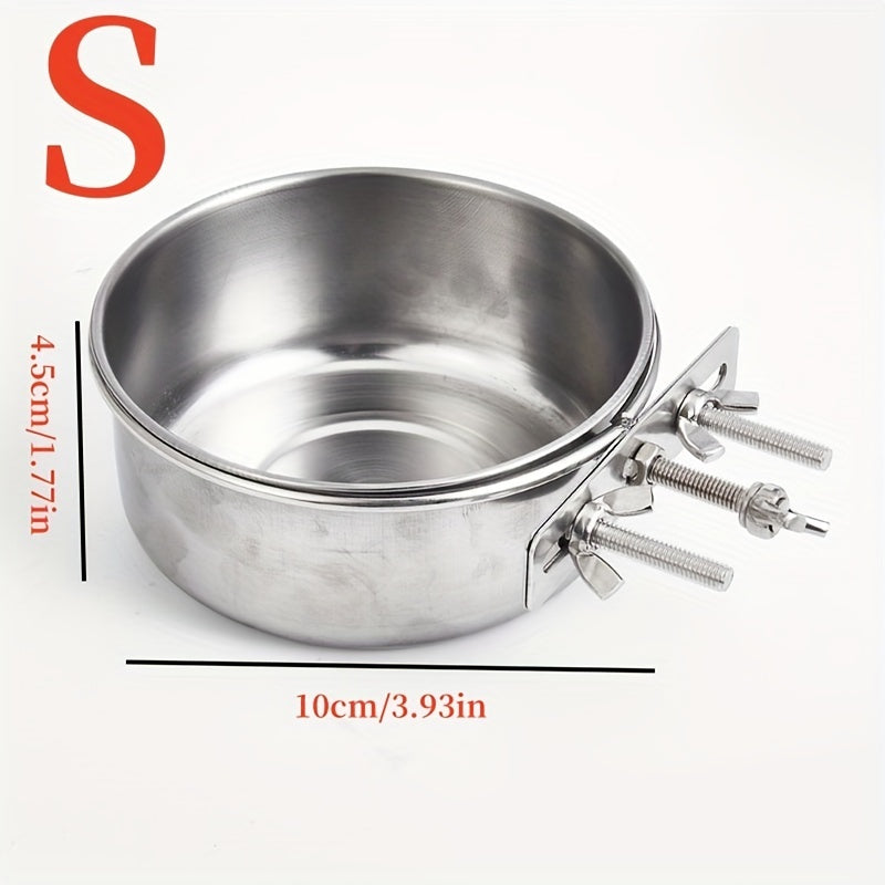 Stainless Steel Dog Bowl with Hanging Design and Screw Fixing for Cages