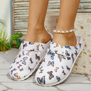 Women's White Butterfly Print EVA Slip-On Slippers with Thick Cushioned Sole