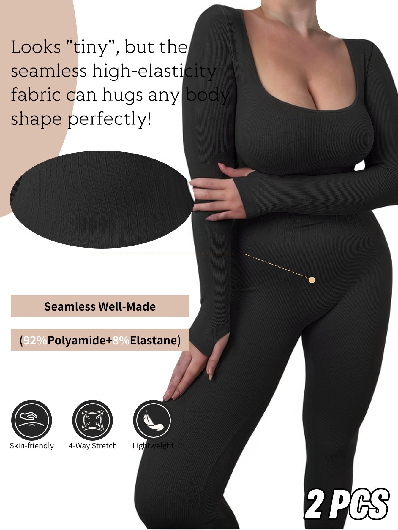 Plus Size Women's Seamless Shapewear Jumpsuits Black Beige Tummy Control Butt Lift