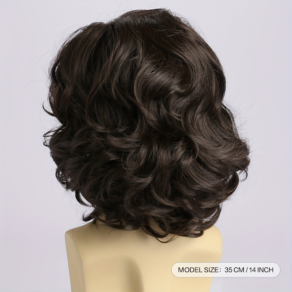 Men's Short Curly Deep Brown Wig 35.56cm Heat Resistant Synthetic for Daily Wear and Parties