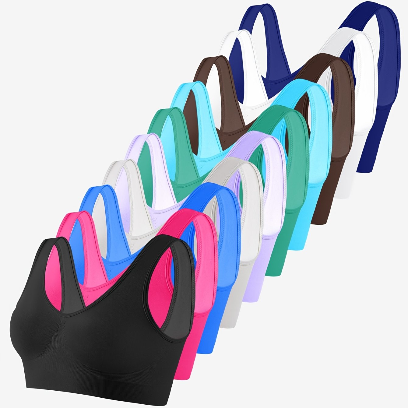 10-Pack Women's Seamless High-Elasticity Bras and Breathable Sleep Tank Tops U-Back Style