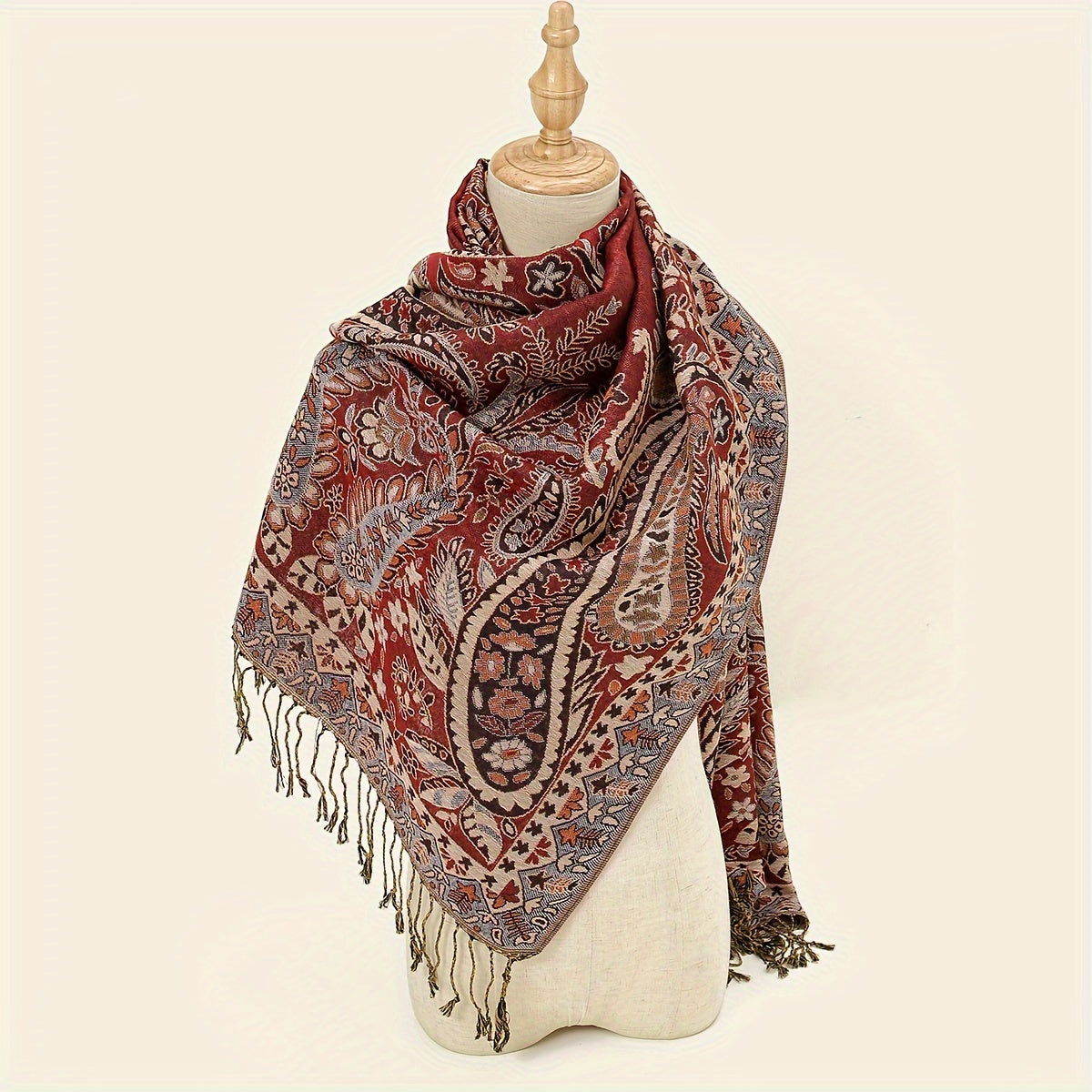 Vintage Soft Cozy Scarf Women Boho Paisley Jacquard Tassel Blanket Wrap