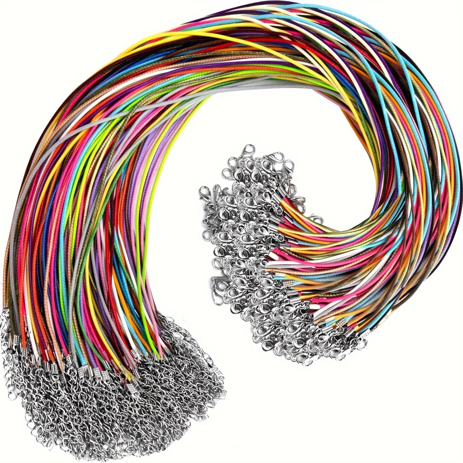 Set of Multi-Colored Leather Necklace Cords with Clasps for Jewelry Making 50/100pcs