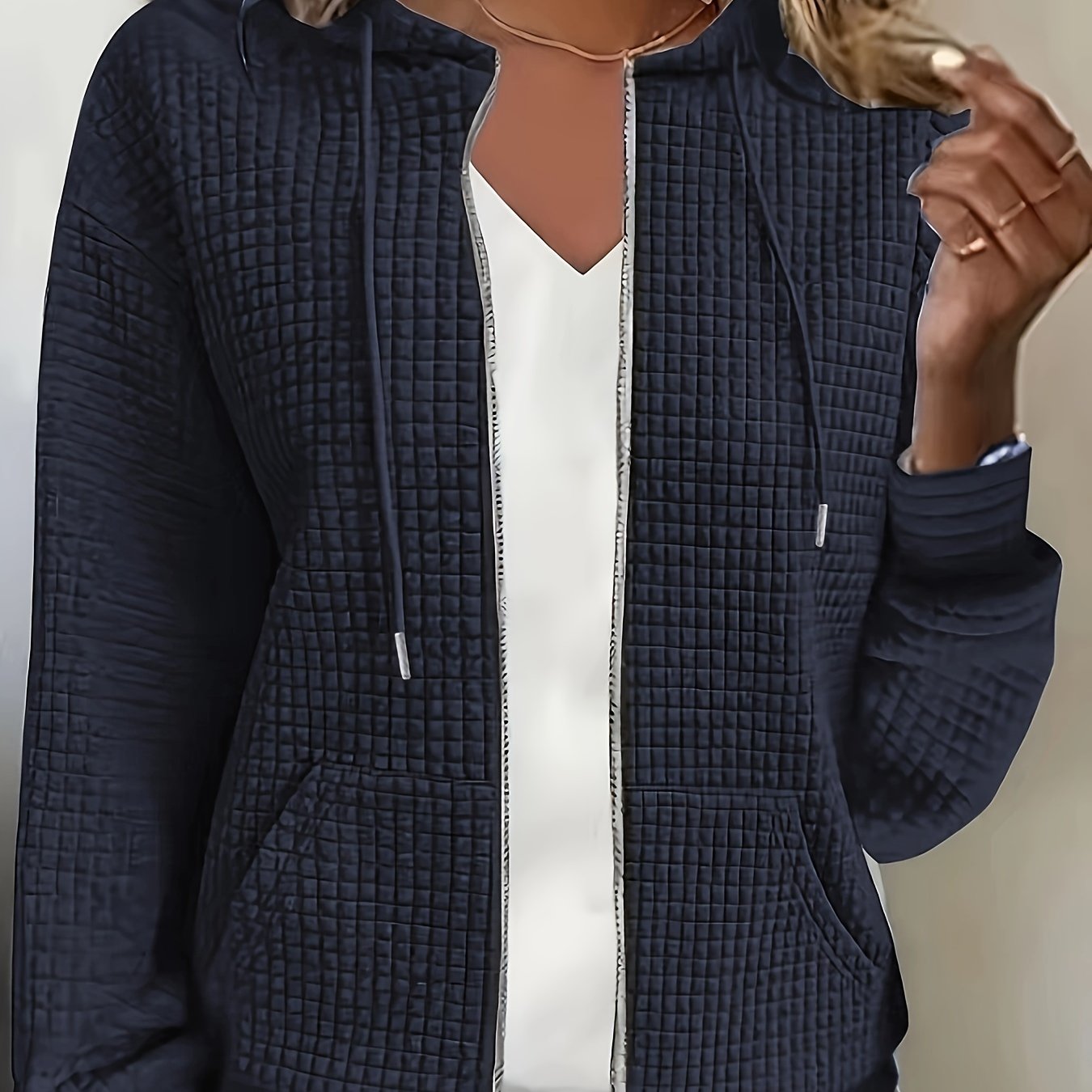 Sudadera con capucha de talla grande con bolsillos laterales, cremallera en el frente, manga larga, sudadera casual