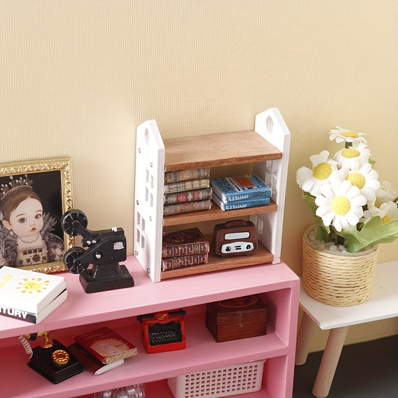 Dollhouse uchun Miniatür Oq Yog'och Polka - 1:12 Masshtab, Saqlash va Dekor uchun Ideal, Har qanday Xona yoki Oziq-ovqat O'yinlari uchun Mos, Ob11 Dollari bilan Mos keladi