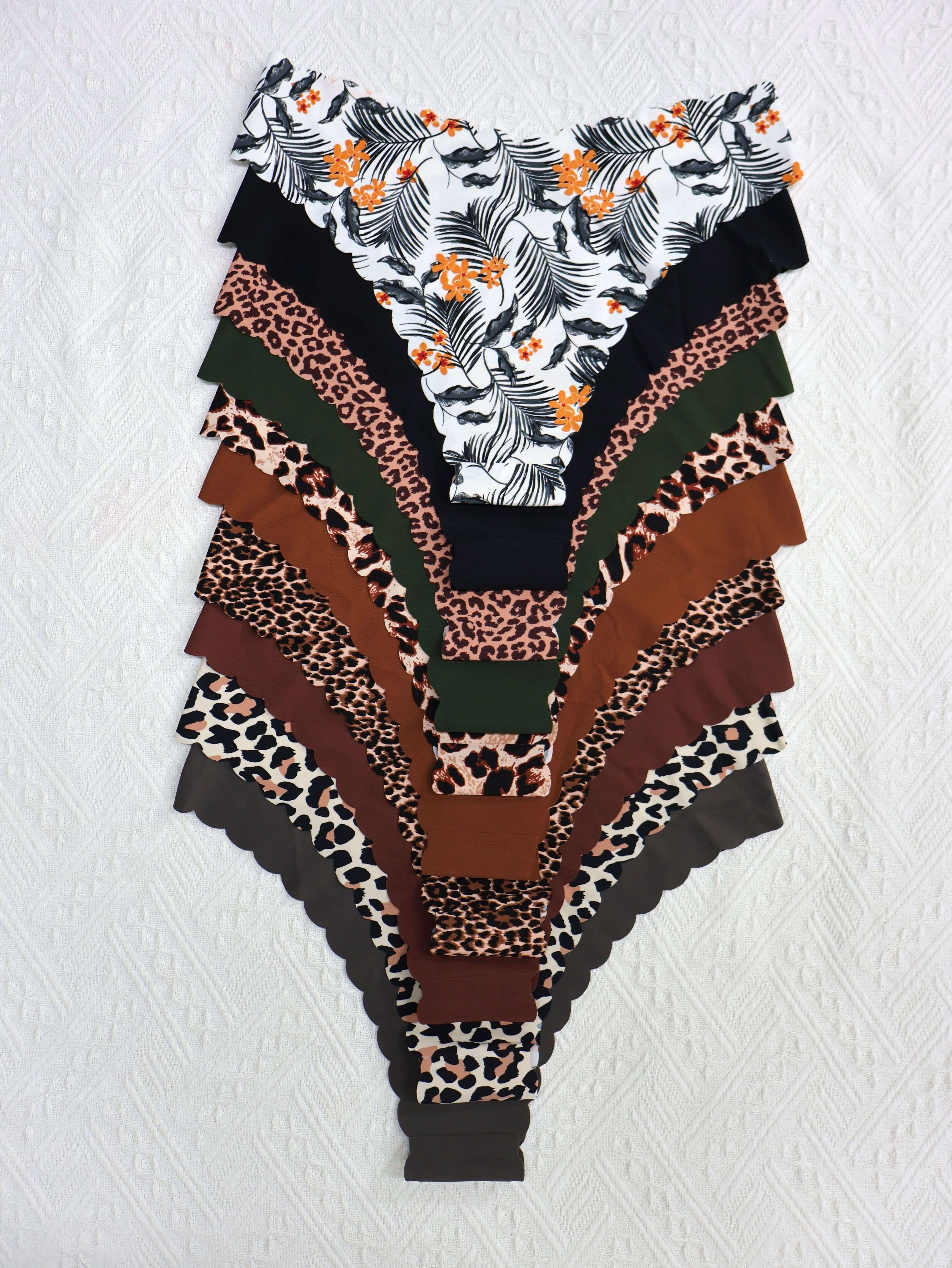 Women's Seamless Nylon Elastane Briefs Set 10 Pieces with Sexy Scalloped Edges and Prints