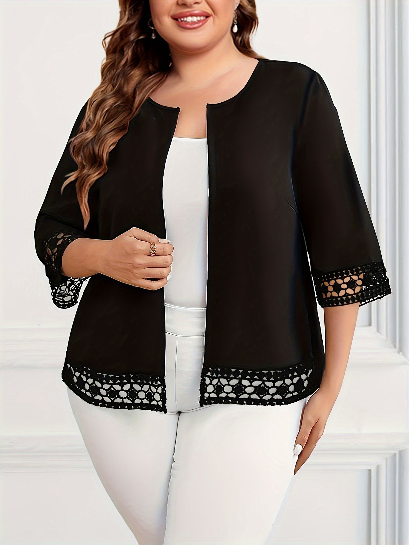 Plus Size Women's Oversized Polyester Blazer Casual Solid Color Summer