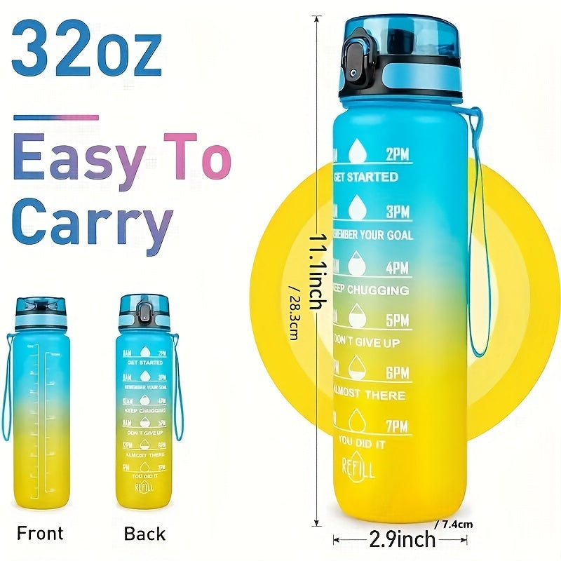 Vaqt o'lchovi va gradient rang bilan 32oz BPA-Free sport suyuqlik shishasi