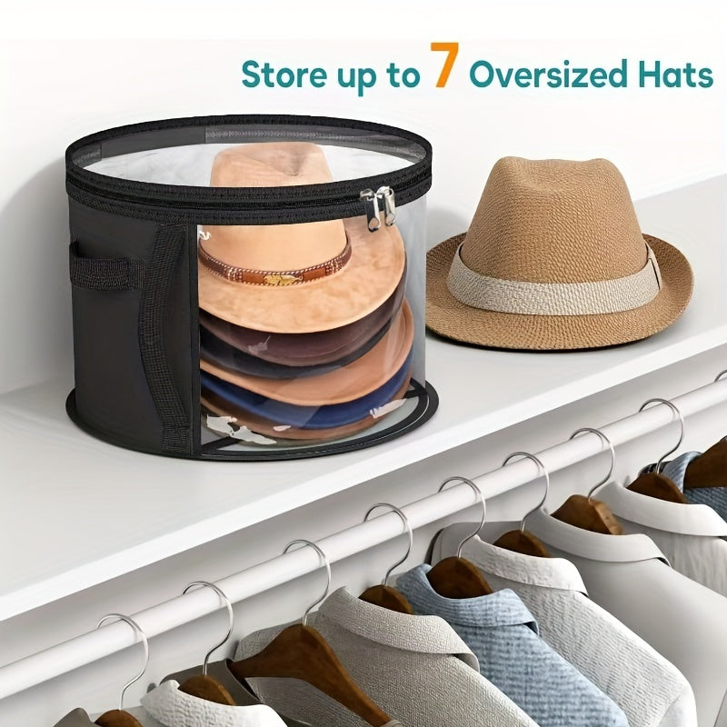 Fabric Hat Storage Organizer Stackable with Front Window and Zipper Closure
