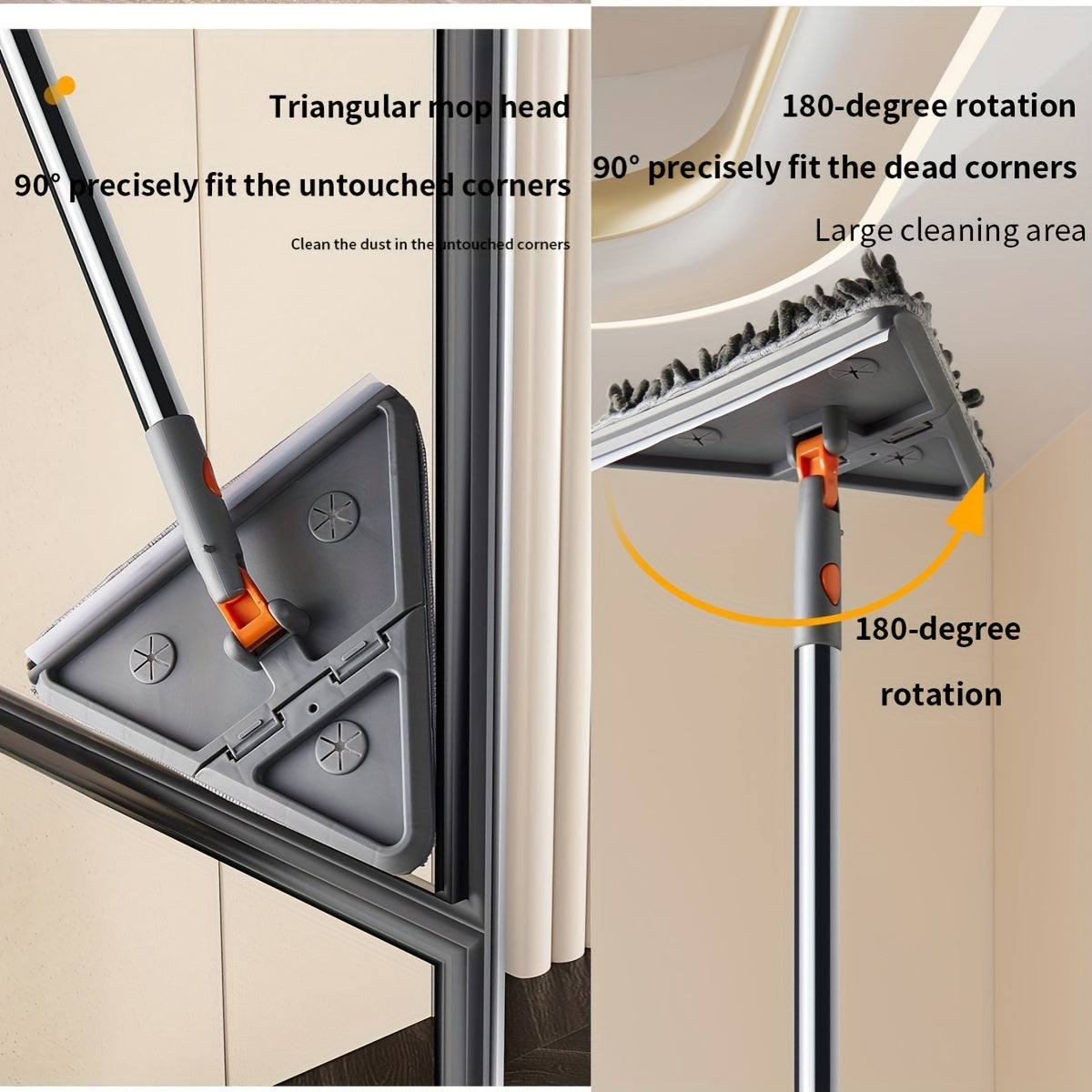 Multi-Functional Triangle Mop for Walls and Ceilings, Adjustable, Collapsible, 4 Washable Microfiber Pads
