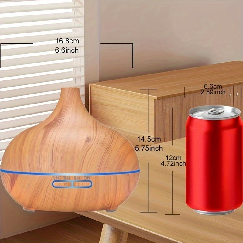 550ml Wooden Grain Aroma Diffuser Humidifier with 7-Color Night Light and Timer