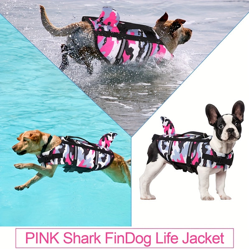 Lightweight Adjustable Dog Life Vest with Rescue Handle and Shark Design for Surfing and Beach Activities