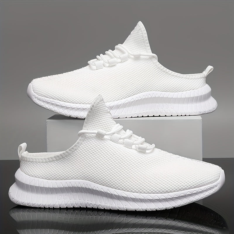 Zapatillas deportivas casuales para hombre, malla transpirable, de caña baja, con cordones, blancas