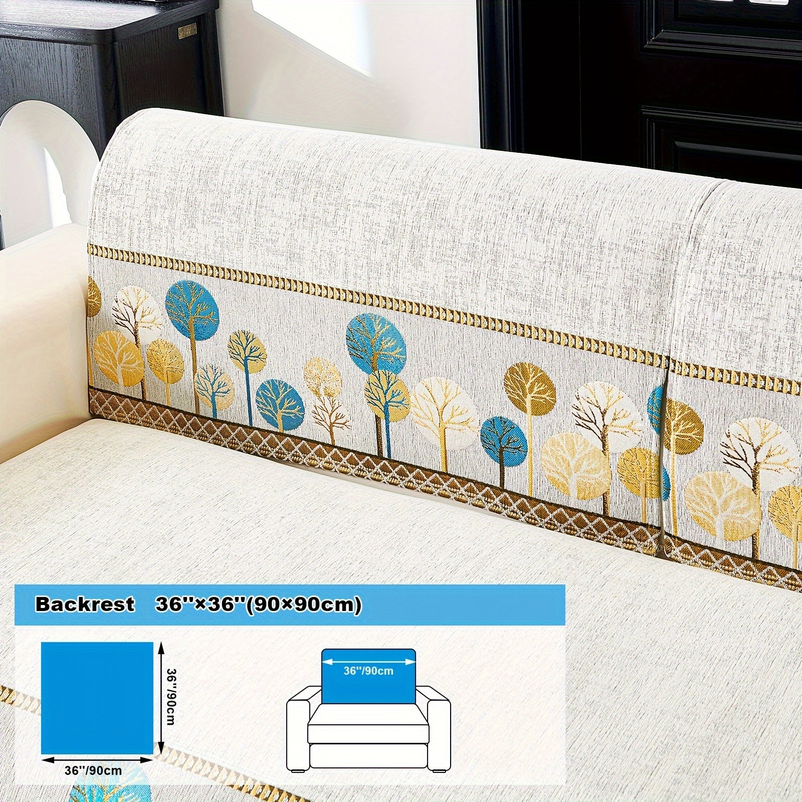 Chenille Sofa Slipcover with Geometric Embroidery Pet-Friendly Fabric for Home Decor