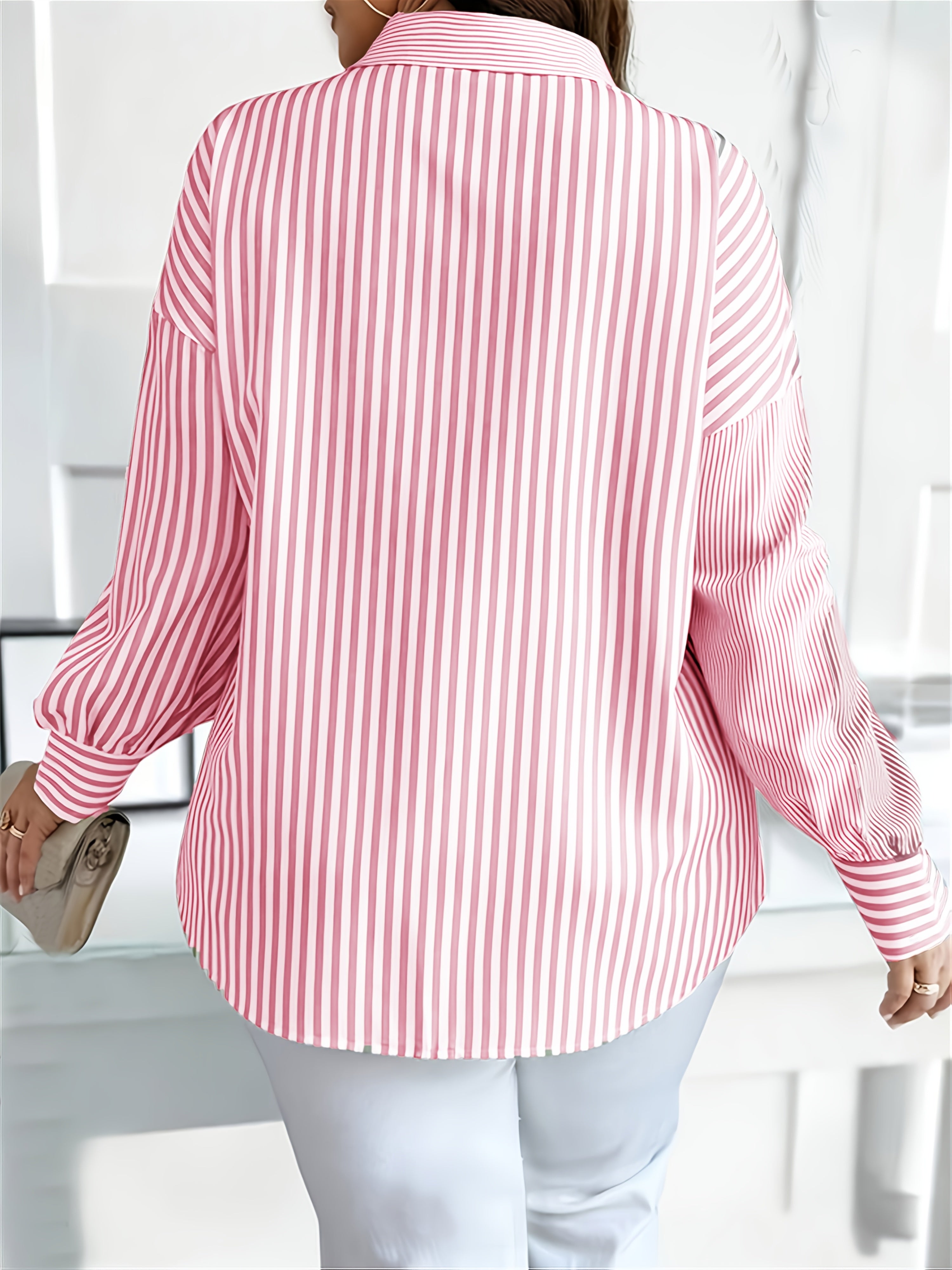 Блузка женская в крупном размере с длинными рукавами и полосками, повседневная офисная рабочая рубашка