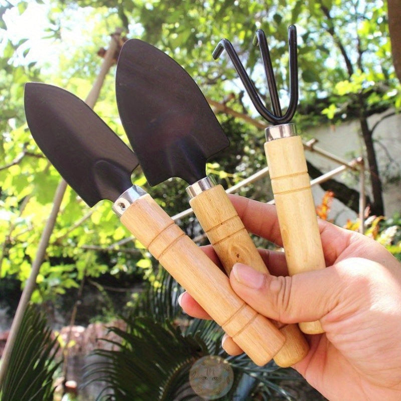 Succulent Plant Gardening Tool Set with Mini Shovel Rake and Shovel Durable Metal and Wooden Handles