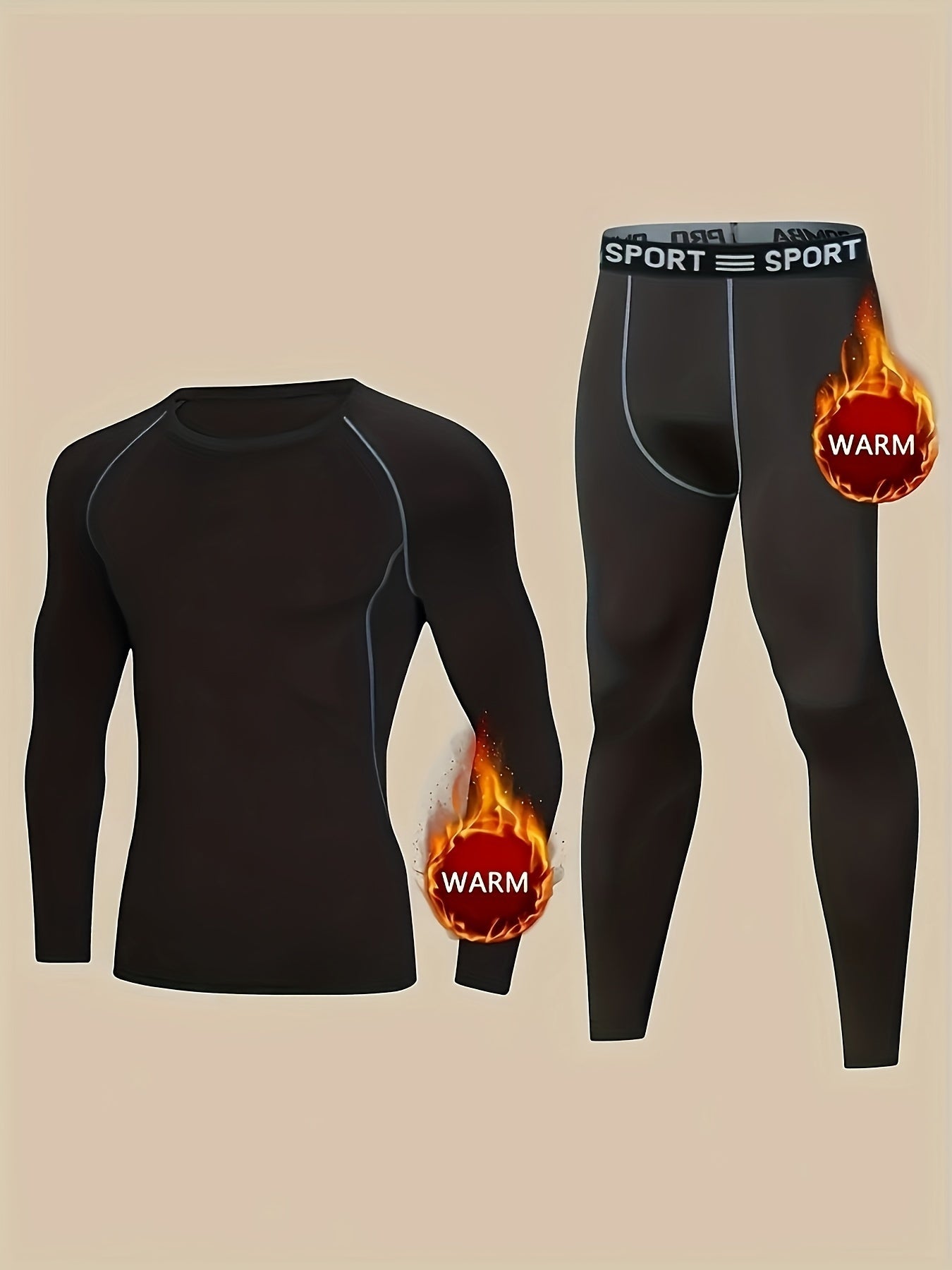 Men's Thermal Underwear Set with Crew Neck Top and Tight Bottoms for Running and Workout